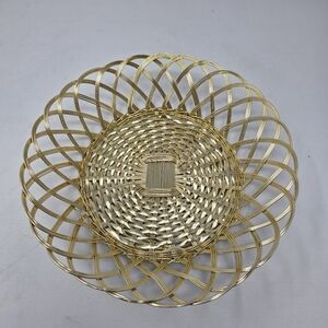 Gold Color Woven Wire Basket~9" Diameter~ Hong Kong.
